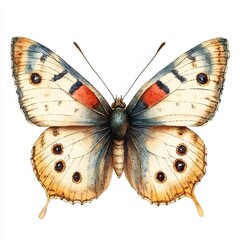 水彩画風の蝶のイラスト 白背景にカラフルな模様