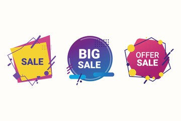 Vector art collection of sale stickers with geometric shapes perfect for promotion design It includes various labels like Sale and Big Sale.