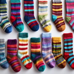 Colorful Christmas socks on plain white background