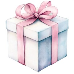 ピンクのリボン付きの白い四角いギフトボックス