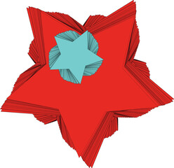  3D Red Star with Blue Center Geometric Abstract Icon