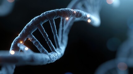 A conceptual image of biotechnology, with a DNA helix merging with futuristic technology symbols.