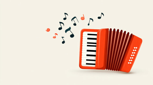 red accordion with musical notes clip art preview