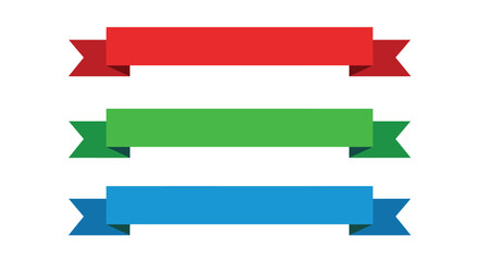 Three colorful ribbon banners in red green and blue tones displayed