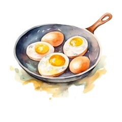 フライパンの中の目玉焼き 水彩画