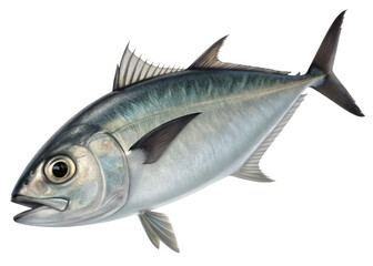 Realistic 3d rendering of a silver fish with blue green back and black fins marine life animal