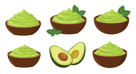 Fresh avocado dip with avocado halves and mint garnish presented