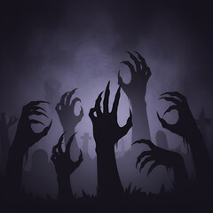 spooky halloween background with silhouette of monster hands