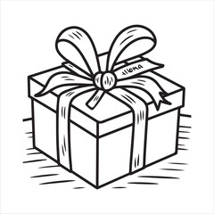 Gift Box with Ribbon and Bow Coloring Page – Festive Present Illustration for Kids and Holidays
