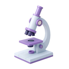Stylized 3d illustration of a purple and white microscope on black science laboratory