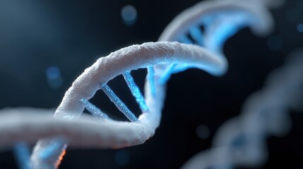 The visualization of biotechnology, with a stylized DNA helix merging with futuristic technology symbols in a sleek lab.