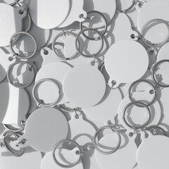 Bunch of round key tag mockup. 3D rendering