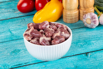 Raw chicken hearts for cooking
