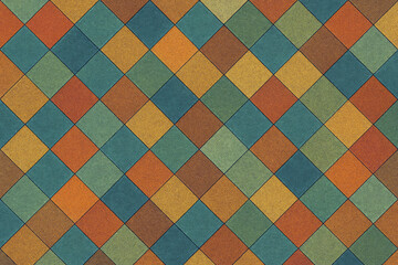 A vibrant geometric pattern features interlocking diamond shapes. The design uses a warm palette with rich earthy tones.AI generated.