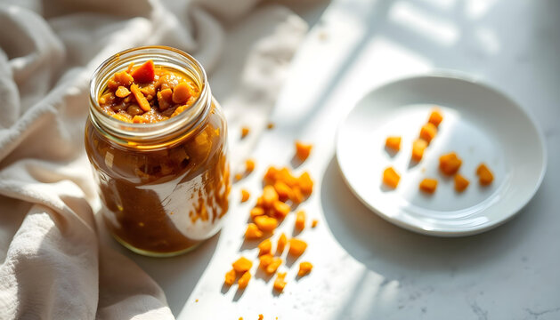 A homemade aam porar chutney (sun-dried mango chutney)