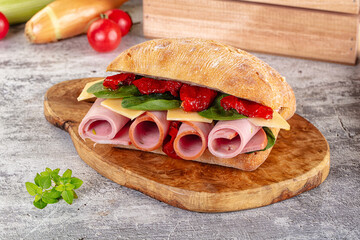 Ciabatta with mortadella, tomato, cheese and spinach