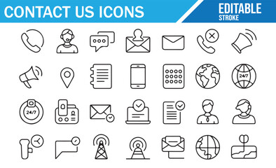 Communication Services Icons — clean outline symbols for email, call, chat, and help center