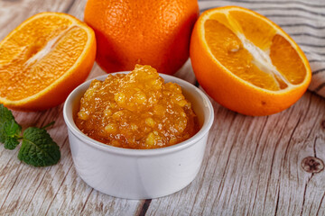 Sweet orange jam in the bowl