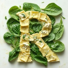Ravioli Shaped Like Letter R With Spinach And Cheese Filling.