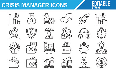 Budget Protection Icons — Thin Stroke Pack of Insurance, Wallet, Coin and Analytics
