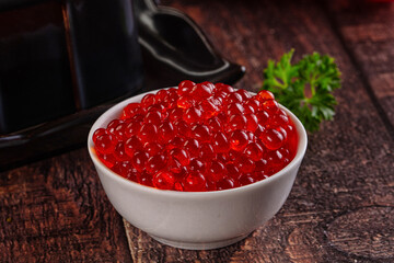 Salmon red caviar in the bowl