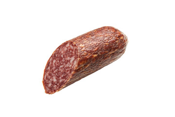 Close-Up of Sliced Salami on Transparent Background: Rustic and Savory Meat Photography