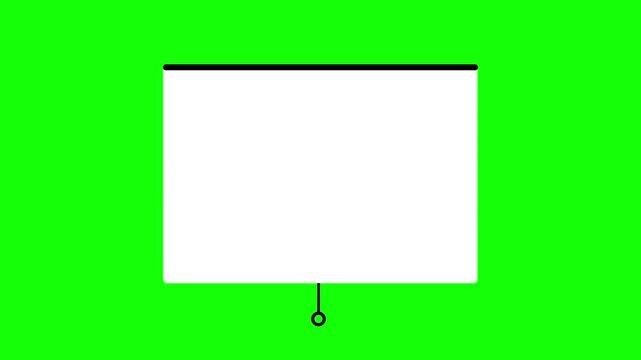 empty white projector screen opening animation isolated in green screen