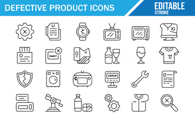 Product Recall & Warranty Icons — Line Outline Set for Damage, Refunds, and Legal Issues
