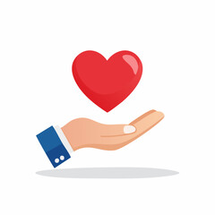Illustrative hand offering a red heart symbol representing love care and support