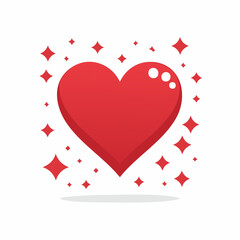 A vibrant red heart with a glossy finish, surrounded by twinkling red sparkles on a white background.