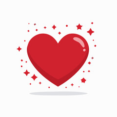 A bright red heart with sparkling stars and dots surrounding it.