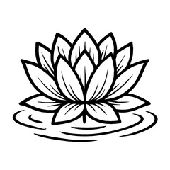 Black and White Lotus Flower on Water Vector Illustration - Peaceful Symbol