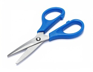 Blue Plastic Scissors on White Background
