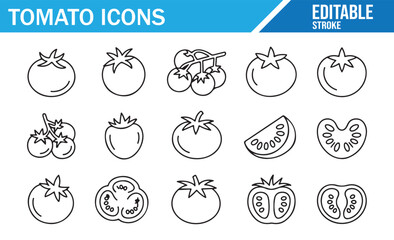 Cherry Tomato & Slice Icons — Clean Line Vegetable Set for UI and Packaging