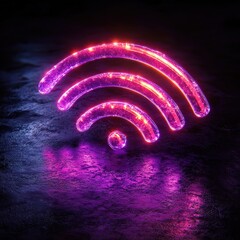Vibrant Purple Wireless Network Symbol on Dark Surface.