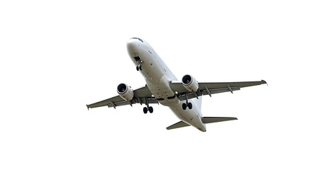 Obraz premium Commercial Airplane Preparing to Land Underneath a White Sky Full View