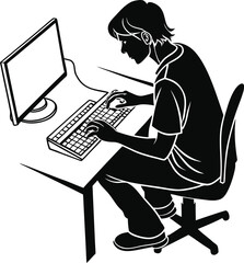 Person working on computer silhouette