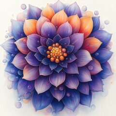 Vibrant Watercolor Flower with Gradient Petals and Detailed Center.
