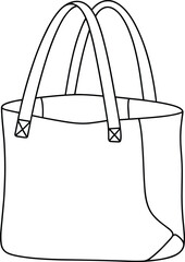 Tote bag flat sketch, fashion technical drawing, front and back view, simple handbag design, sewing pattern, accessory template, vector illustration