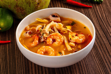 Thai spicy Tom Yam soup with prawn