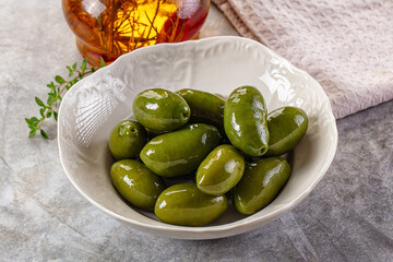 Marinated green organic Greek olives