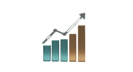 Growing bar graph with arrow pointing up isolated PNG with Transparent Background