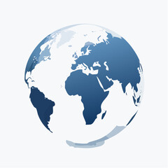 Stylized globe illustration depicting continents and oceans representing global themes and concepts