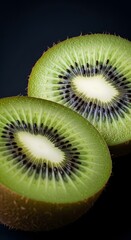 flying Fresh kiwi fruit sliced in half, 