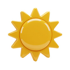 Yellow sun icon with glossy finish isolated PNG with Transparent Background