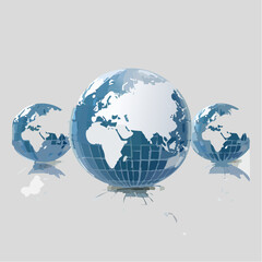 Illustrative depiction of three stylized globe representations with a reflective surface visual
