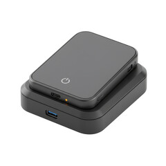 Gray USB drive and charging station isolated PNG with Transparent Background