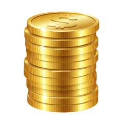 Stack of golden dollar coins as a symbol of wealth and investment isolated PNG with Transparent Background