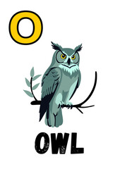 Alphabet Letter O with Cartoon Owl Vector Illustration for Preschool Education