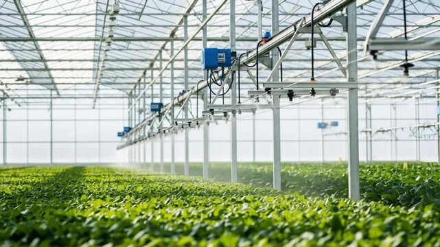 Greenhouse rows automated agriculture thrives